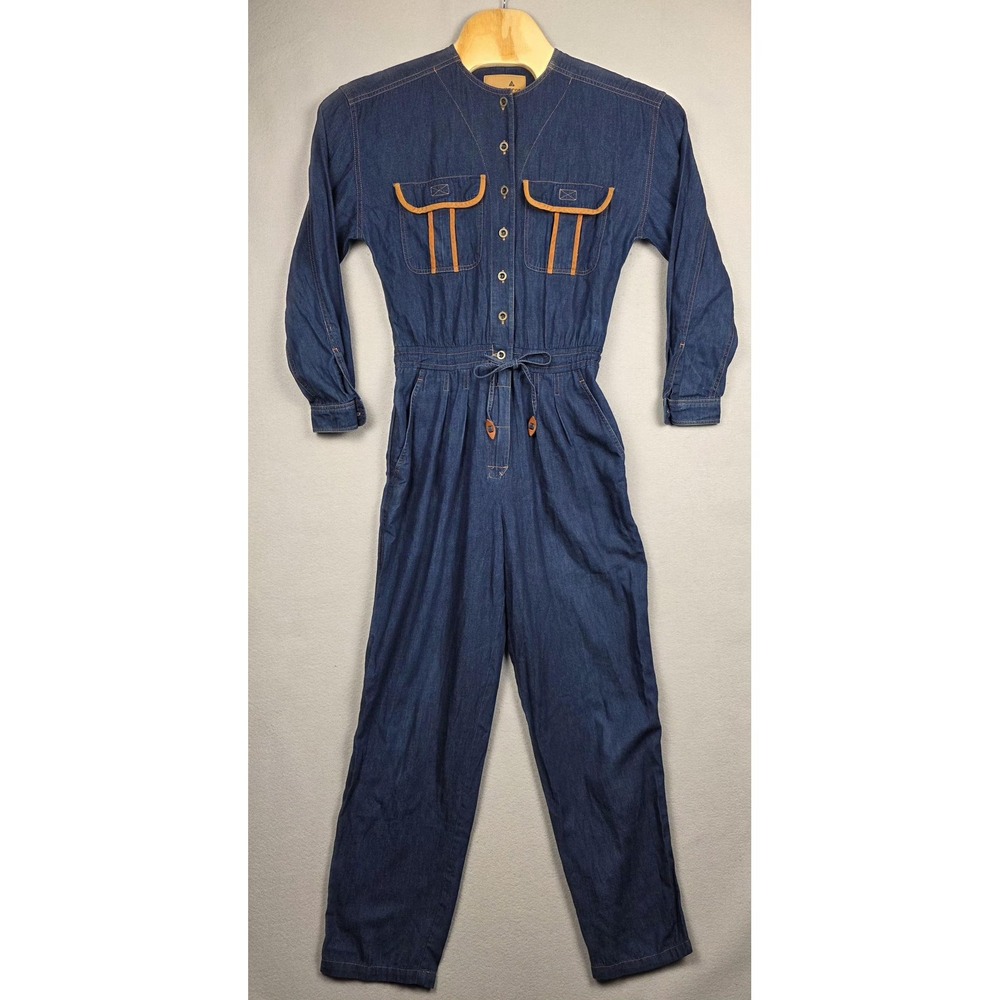 Vintage Liz Claiborne‎ Denim Jumpsuit Womens Medium Blue Button Drawstring 80s